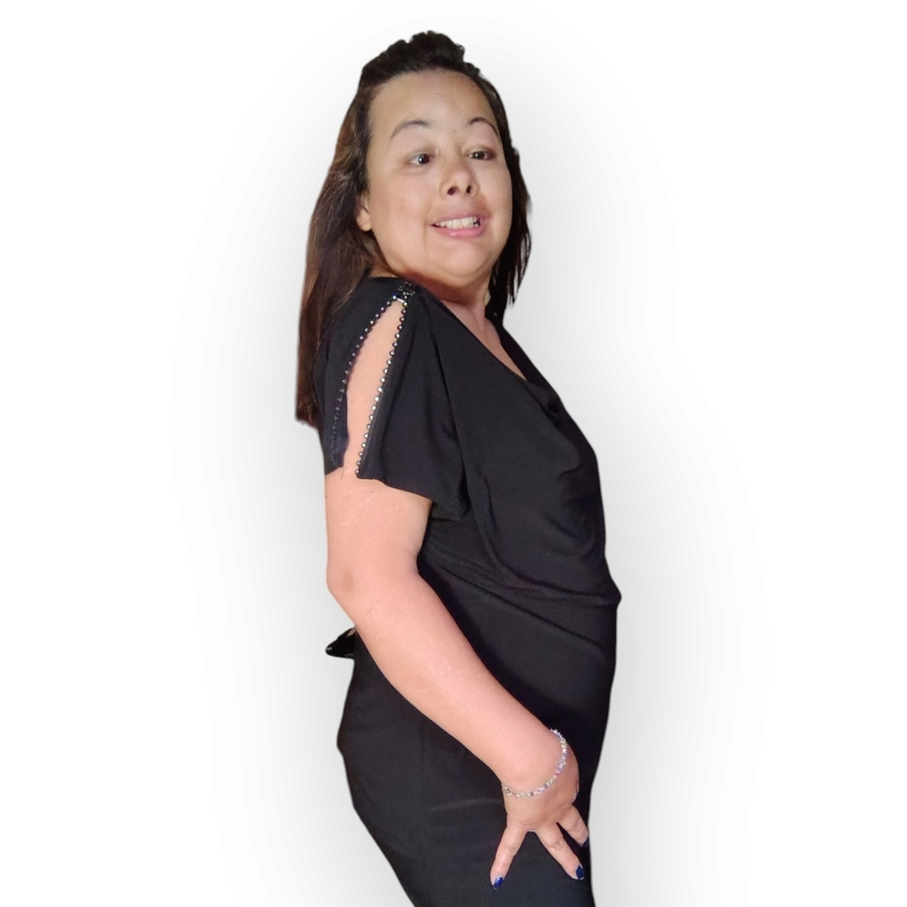 Jessica Black Draped Top – Size Large - Picture 6 of 15
